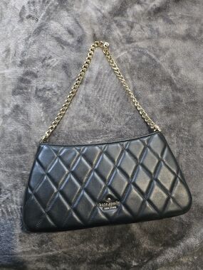 kate spade Quilted Black Leather Shoulder Bag with Gold Chain